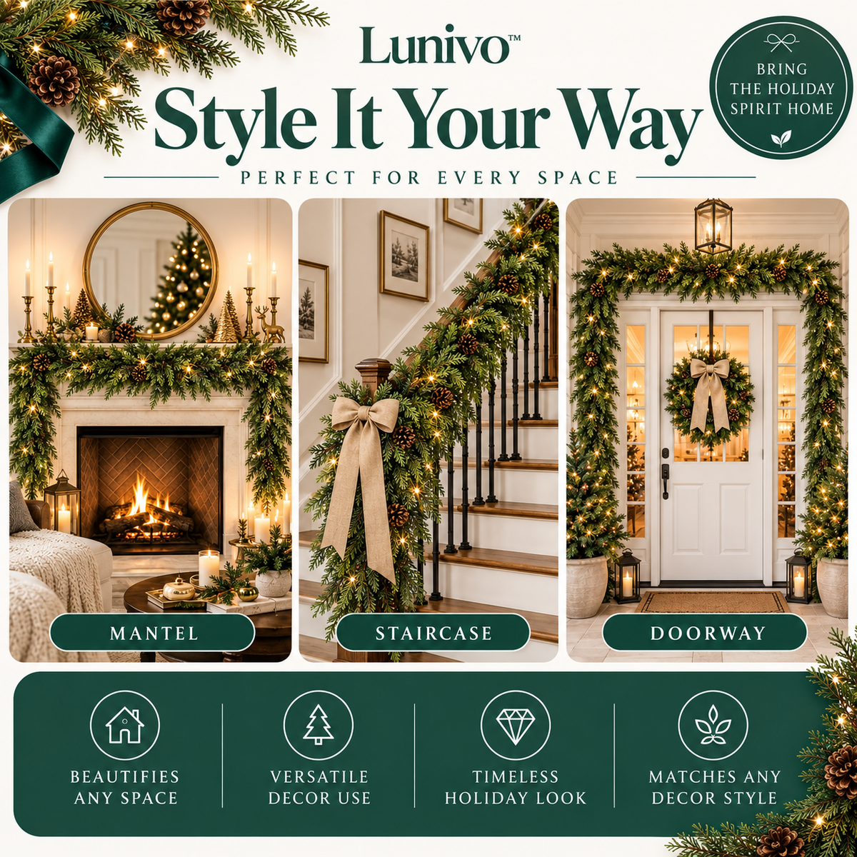 Lunivo™ Evergreen Holiday Garland